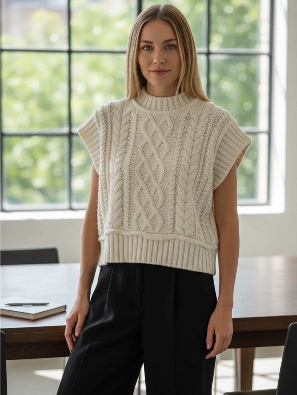 Marled Ivory Boxy Sleeveless Knit Sweater Small Casual Comfy Preppy Career Chic